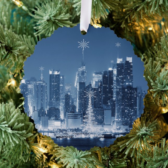 New-York City Winter Skyline Christmas Addition Tree Decoration Card (Insitu (Tree))
