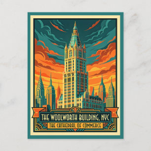 New York City, Woolworth Building 1920s Retro Postcard