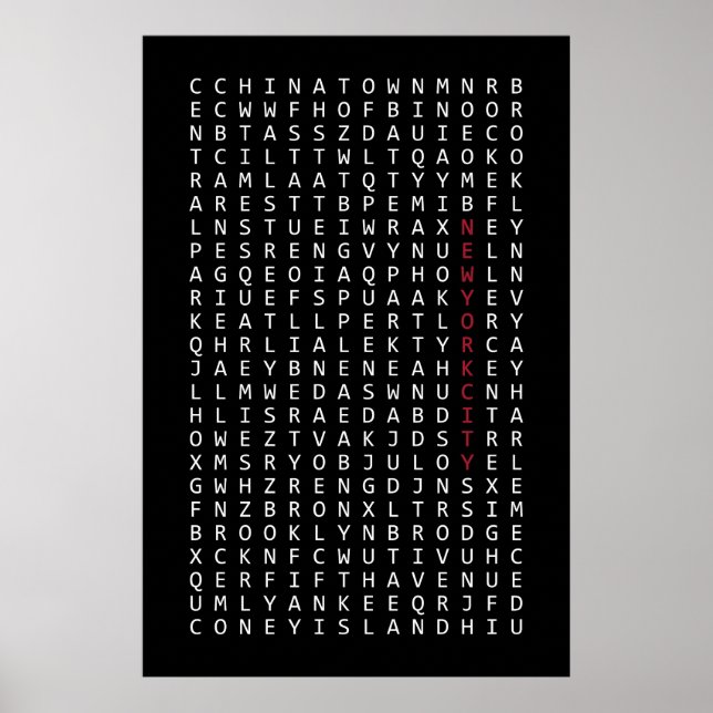 New York City word search Poster (Front)