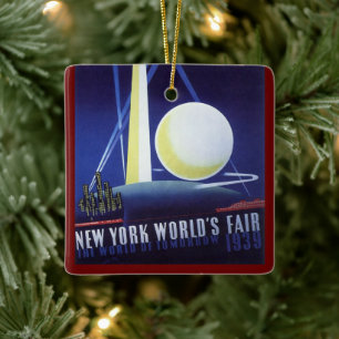 New York City World's Fair in 1939, Vintage Travel Ceramic Tree Decoration