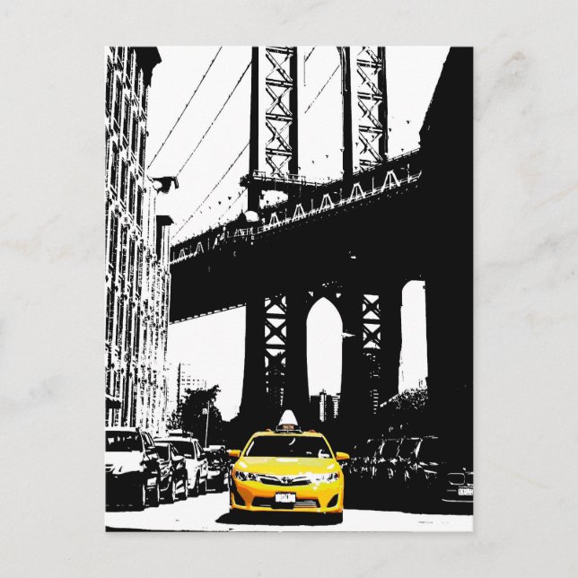 New York City Yellow Taxi Brooklyn Bridge Nyc Postcard (Front)