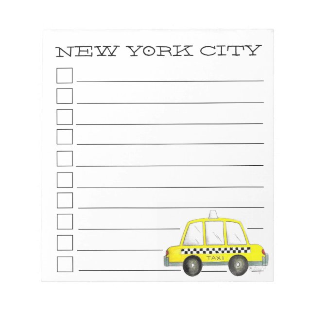 New York City Yellow Taxi Cab NYC Checklist Notepad (Front)