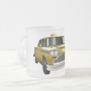 New York City Yellow Vintage Cab Frosted Glass Coffee Mug