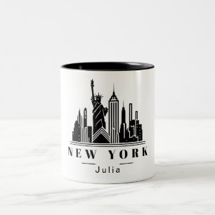 New York Cityscape Black Monochrome Logo Two-Tone Coffee Mug