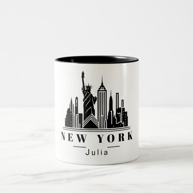 New York Cityscape Black Monochrome Logo Two-Tone Coffee Mug (Center)