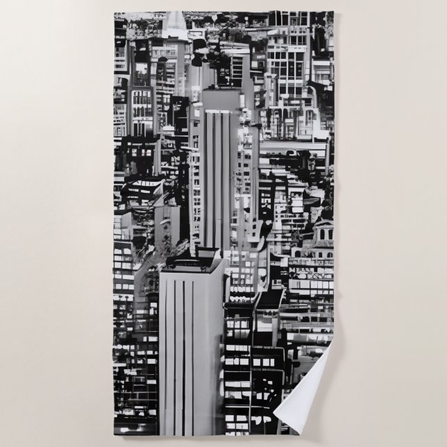 New York Cityscape in Black and White Beach Towel (Front)