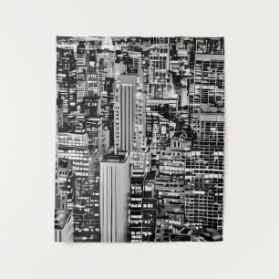 New York Cityscape in Black and White Tapestry