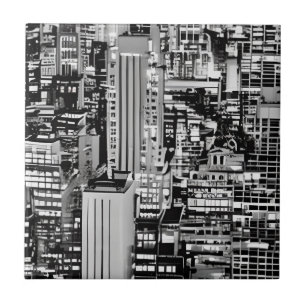 New York Cityscape in Black and White Tile