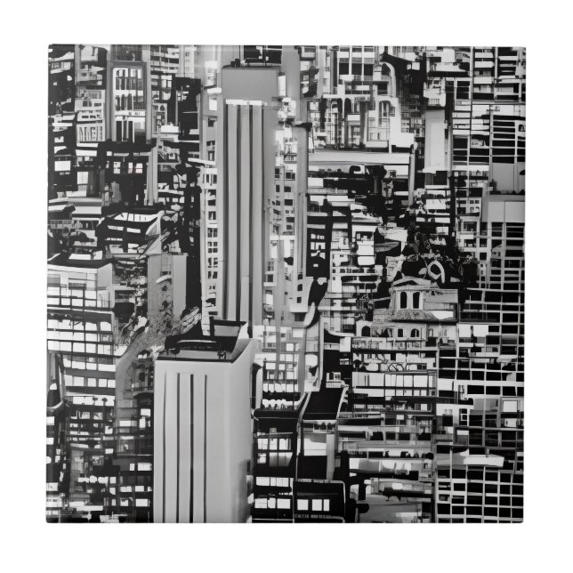 New York Cityscape in Black and White Tile (Front)