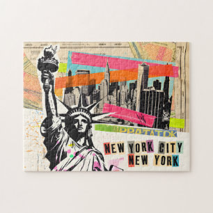 New York Cityscape Travel Magazine Pop Art Collage Jigsaw Puzzle