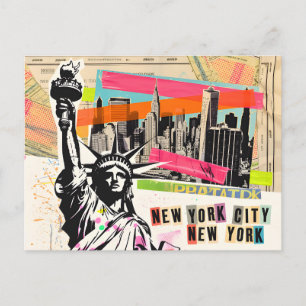New York Cityscape Travel Magazine Pop Art Collage Postcard