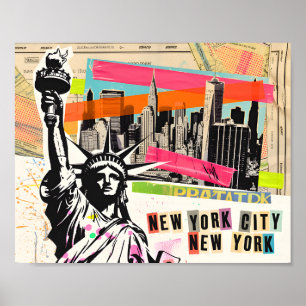 New York Cityscape Travel Magazine Pop Art Collage Poster