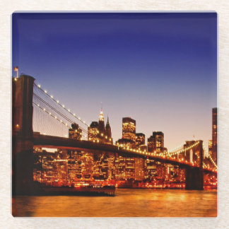 New York cityscape with bridge over river Glass Coaster