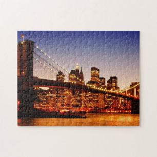 New York cityscape with bridge over river Jigsaw Puzzle