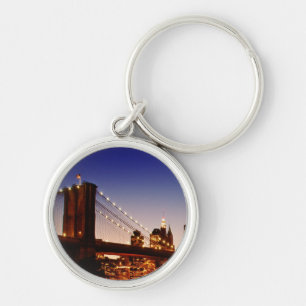 New York cityscape with bridge over river Key Ring