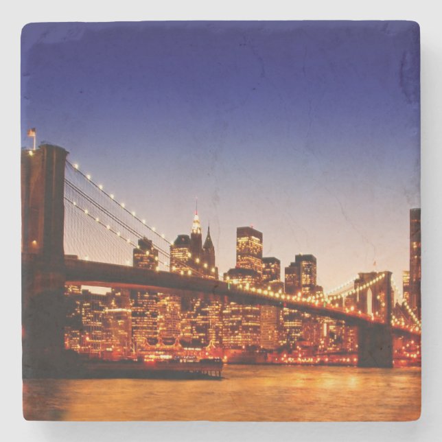 New York cityscape with bridge over river Stone Coaster (Front)