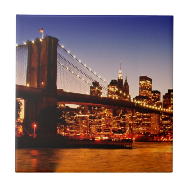 New York cityscape with bridge over river Tile (Front)