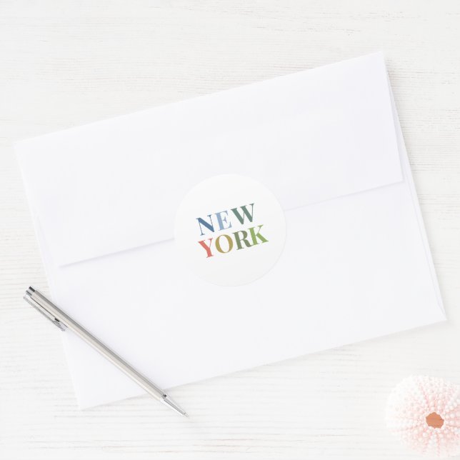 New York Colourful Text    Classic Round Sticker (Envelope)