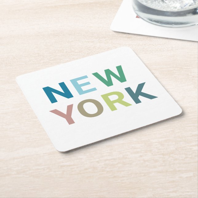 New York Colourful Text     Square Paper Coaster (Angled)