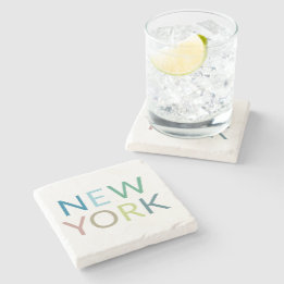 New York Colourful Text   Stone Coaster