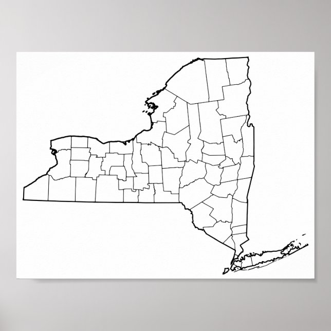 New York Counties Blank Outline Map Poster (Front)