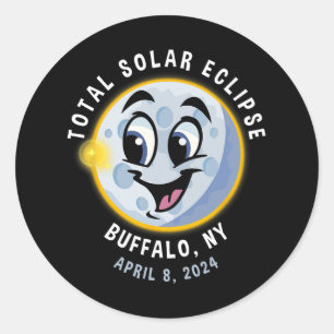New York Cute Solar Eclipse April 8 2024 Moon Kids Classic Round Sticker