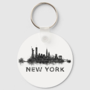 New York Dark-White Skyline v07 Key Ring