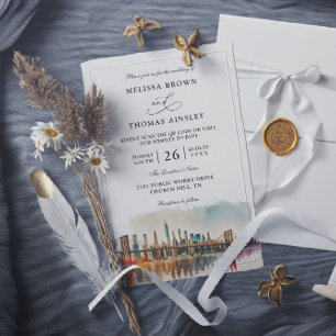 New York Destination Modern Budget QR Code Wedding Invitation