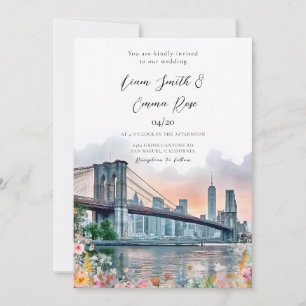 New York Destination Watercolor Wedding Wedding Invitation