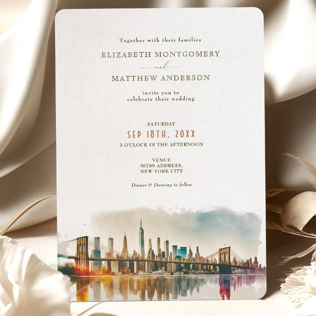New York Destination Wedding Watercolor Invitation (Creator Uploaded)