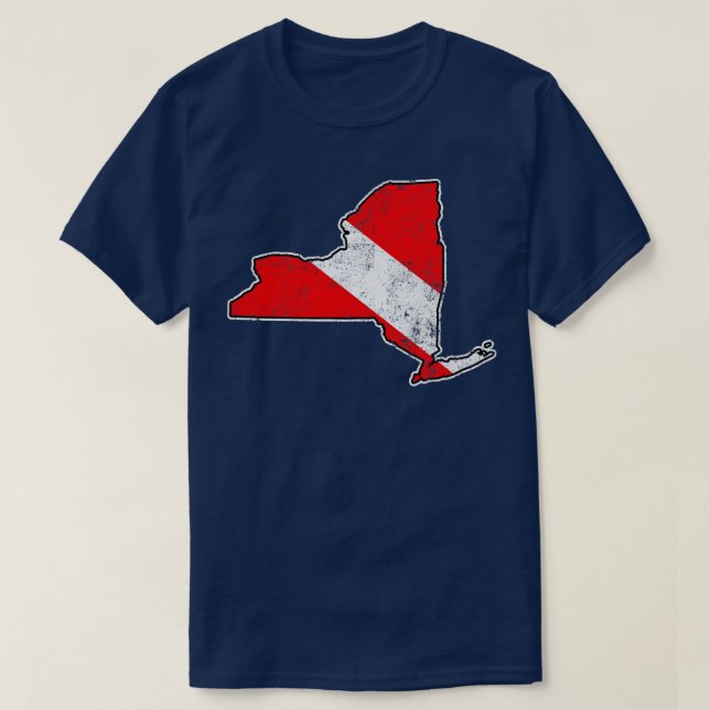 New York Dive Flag Scuba Diving State Map Dive Fla T-Shirt (Design Front)