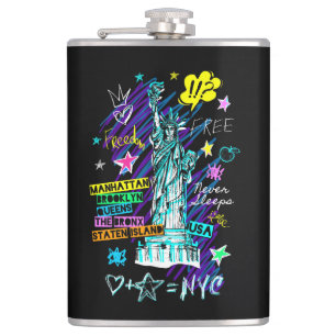 New York Doodle Hip Flask