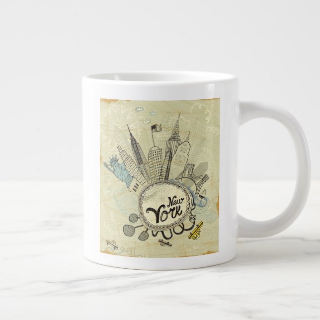 New York Doodle Poster Large Coffee Mug (Right)