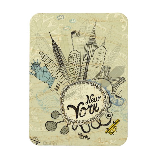 New York Doodle Poster Magnet (Vertical)