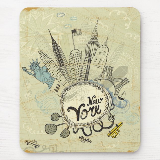 New York Doodle Poster Mouse Mat (Front)