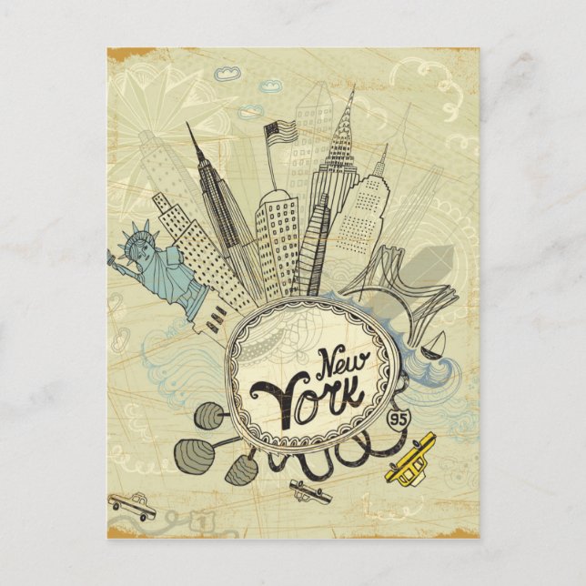 New York Doodle Poster Postcard (Front)