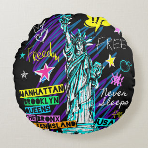 New York Doodle Round Cushion