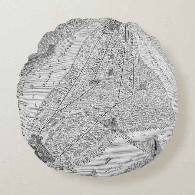 New York: El Train, C1878 Round Cushion (Front)