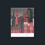 New York Elevations by Night - Red Canvas Print<br><div class="desc">"New York Elevations by Night Red" by Fab Funky. Features popular New York City landmarks at nighttime in a red and grey colour scheme.</div>