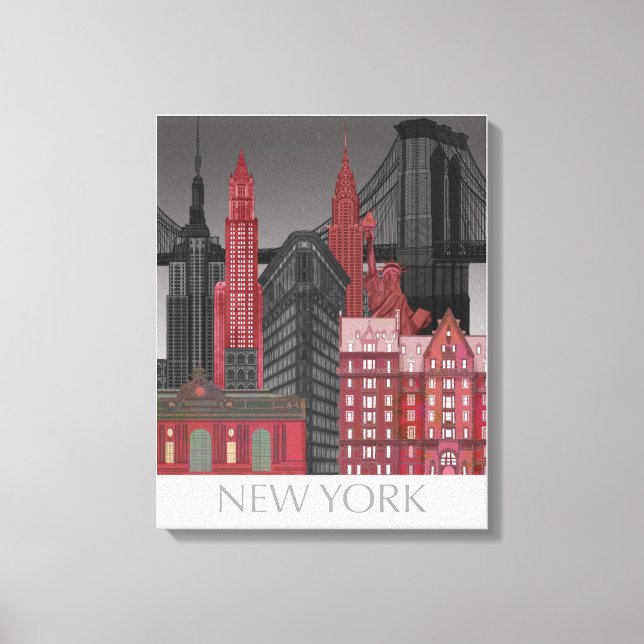 New York Elevations by Night - Red Canvas Print (Front)