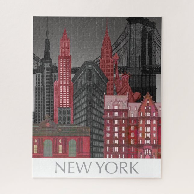 New York Elevations by Night - Red Jigsaw Puzzle (Vertical)