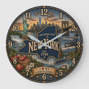 New York Empire State Landmark Coastal Rustic  Large Clock