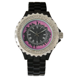 New York evening skyline pink Watch