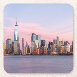 New York Evening Skyline Square Paper Coaster