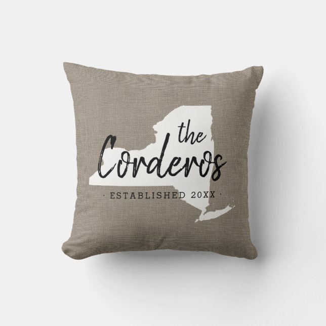 New York Family Monogram State Throw Pillow (Front)
