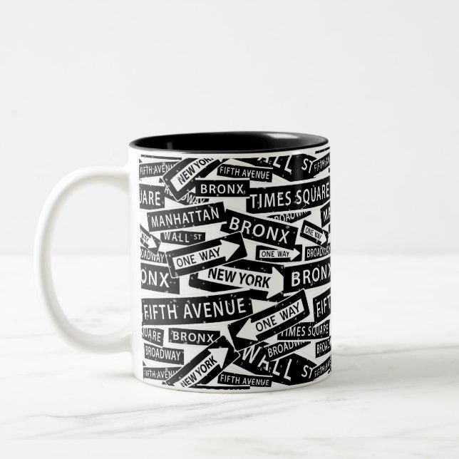 New York Famous Street Signs Souvenir  Two-Tone Coffee Mug (Left)