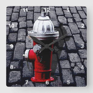 New York Fire Hydrant Illustration Square Wall Clock
