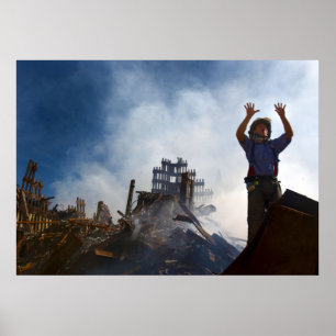 New York Fireman in Rubble of  World Trade Centre Poster