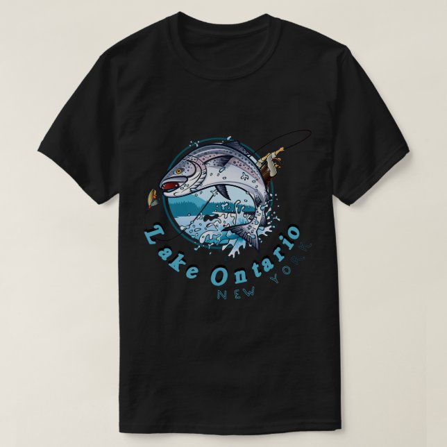 New York Fish Lake Ontario Salmon Fishing Sport Fi T-Shirt (Design Front)