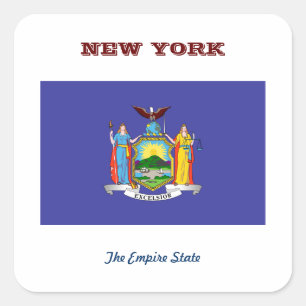 NEW YORK FLAG AND SLOGAN SQUARE STICKER